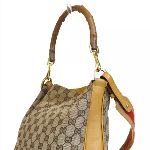💖Gucci GG Shoulder Bag Bamboo Canvas Leather 2way - Picture 3 of 8
